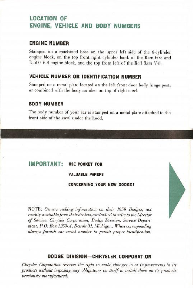 1959 Dodge Owners Manual